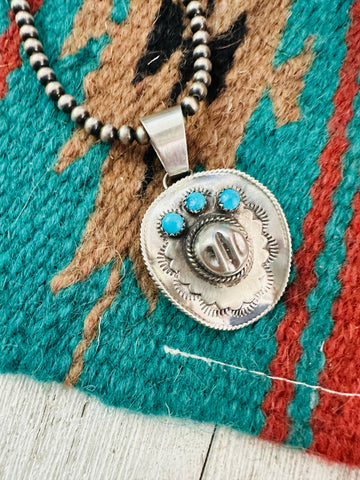 Navajo Turquoise & Sterling Silver Cowboy Hat Pendant