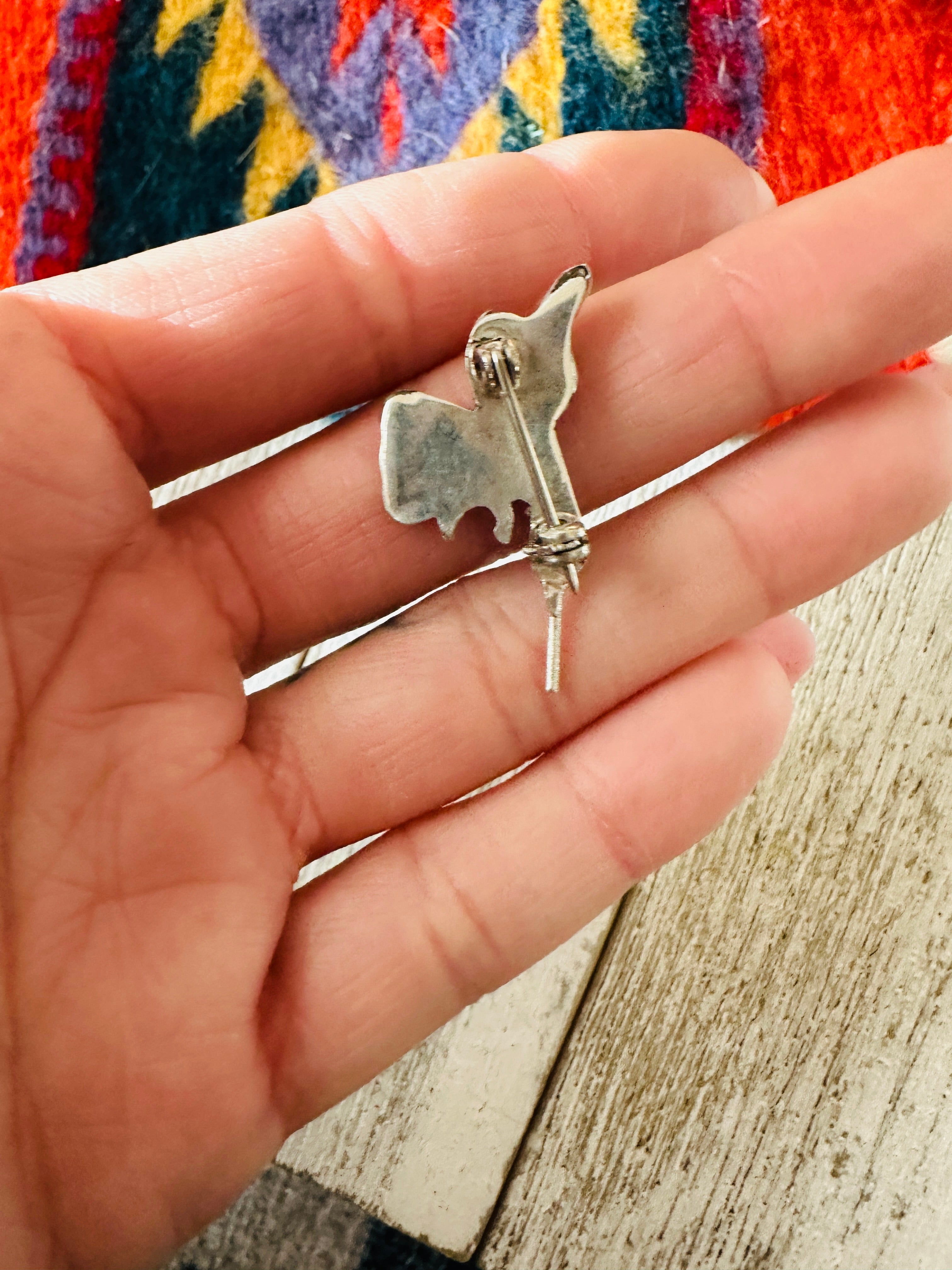 Navajo Mother of Pearl & Sterling Silver Hummingbird Brooch