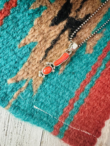 Navajo Red Coral & Sterling Silver Pendant