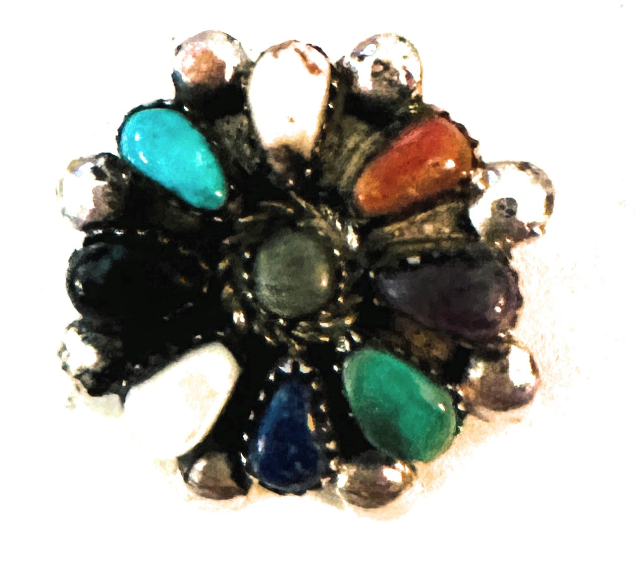 Navajo Multi Stone & Sterling Silver Cluster Pendant