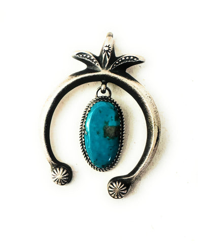 Navajo Turquoise & Sterling Silver Naja Pendant by Martha Cayatineto