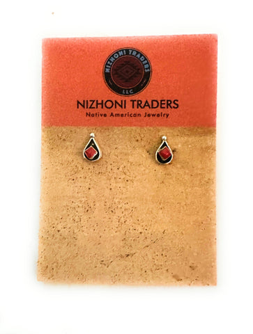 Zuni Coral & Sterling Silver Shadowbox Stud Earrings