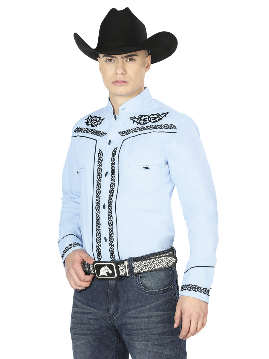 CAMISA CHARRA M/ LARGA EL GENERAL CHC060 65% POLYESTER 35% ALGODON AZUL