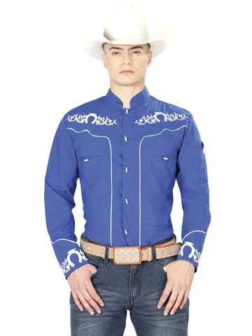 CAMISA CHARRA M/ LARGA EL GENERAL CHC062 65% POLYESTER 35% ALGODON AZUL COBALTO