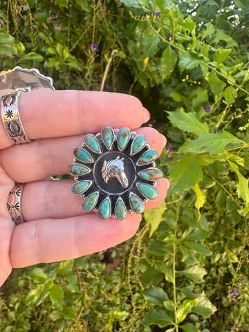 Beautiful Handmade Turquoise And Sterling Silver Horse Adjustable Ring