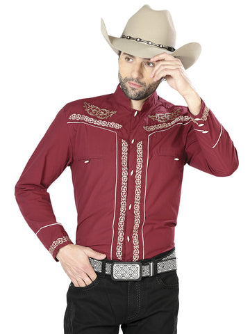 CAMISA CHARRA M/ LARGA EL SENOR DE LOS CIELOS CHC060 65% POLYESTER 35% ALGODON VINO