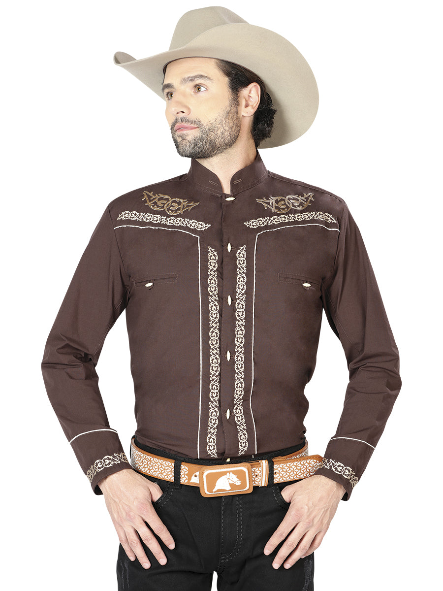 CAMISA CHARRA M/ LARGA EL SENOR DE LOS CIELOS CHC060 65% POLYESTER 35% ALGODON CAFE