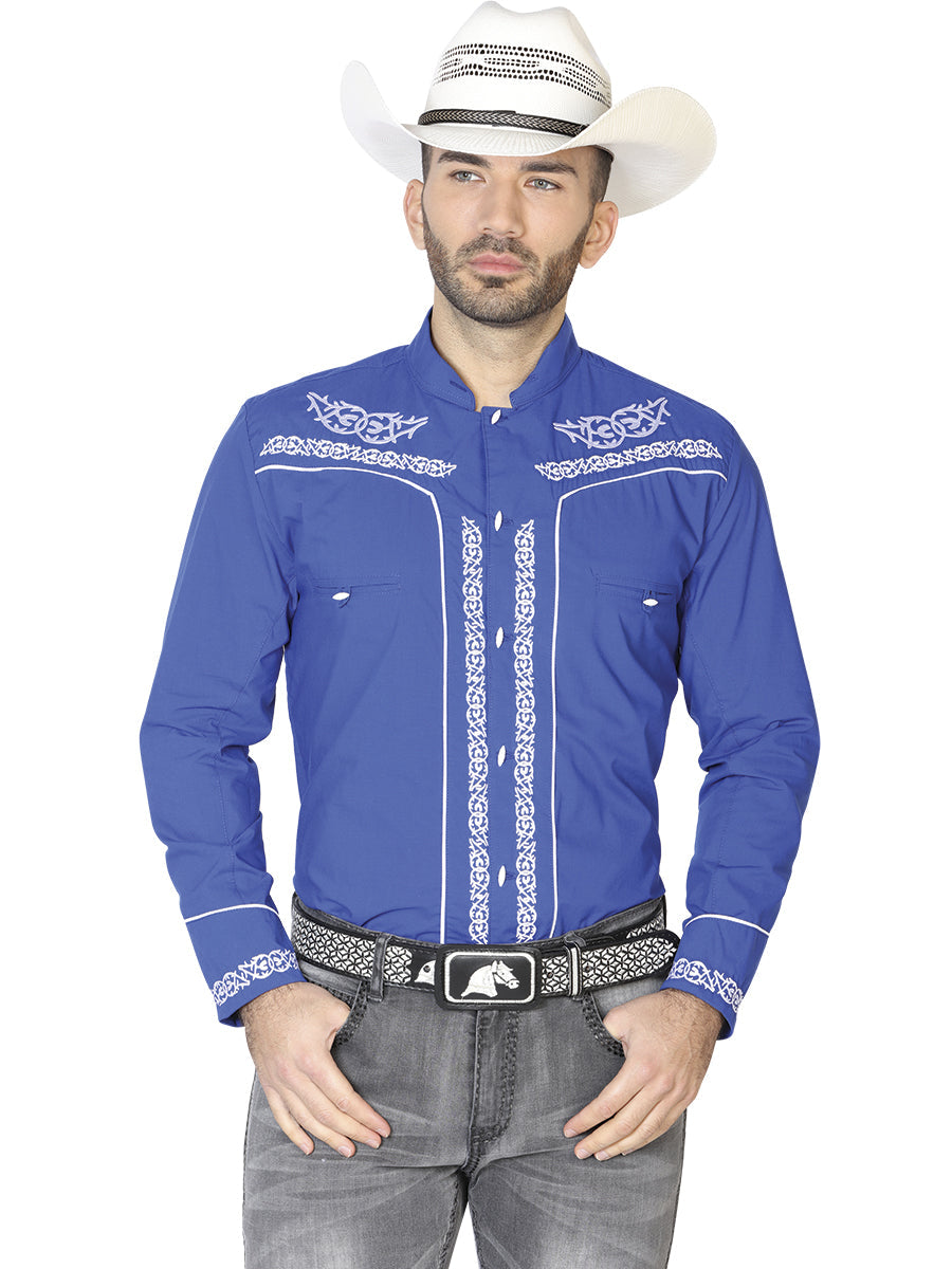 CAMISA CHARRA M/ LARGA EL SENOR DE LOS CIELOS CHC060 65% POLYESTER 35% ALGODON COBALTO