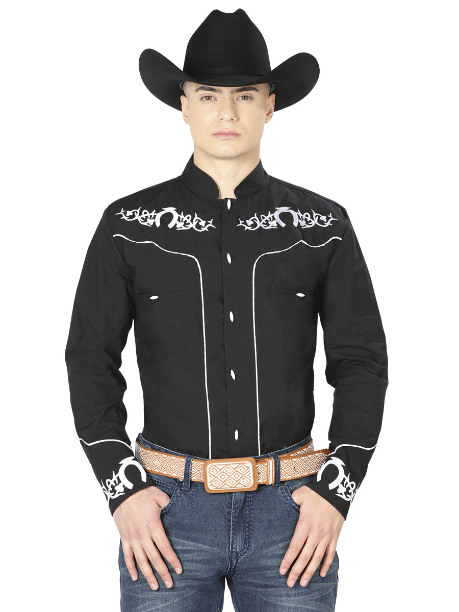 CAMISA CHARRA M/ LARGA EL SENOR DE LOS CIELOS CHC062 65% POLYESTER 35% ALGODON NEGRO