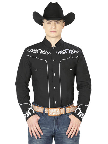 CAMISA CHARRA M/ LARGA EL SENOR DE LOS CIELOS CHC062 65% POLYESTER 35% ALGODON NEGRO