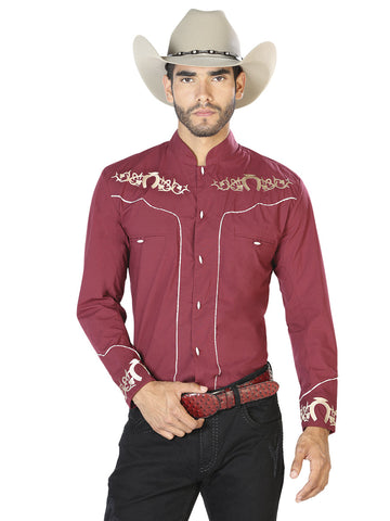 CAMISA CHARRA M/ LARGA EL SENOR DE LOS CIELOS CHC062 65% POLYESTER 35% ALGODON VINO