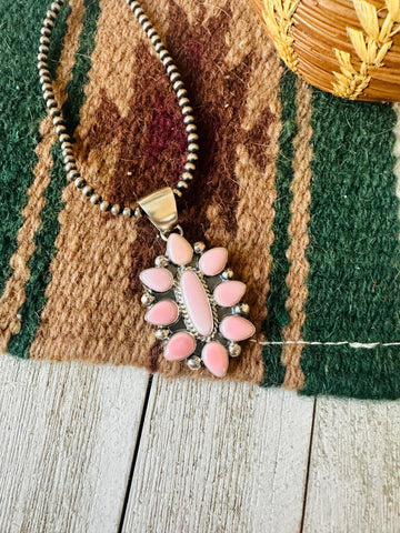 Navajo Queen Pink Conch Shell & Sterling Silver Cluster Pendant