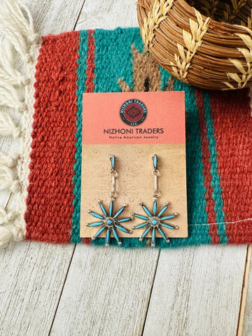 Zuni Turquoise & Sterling Silver Needlepoint Dangle Earrings