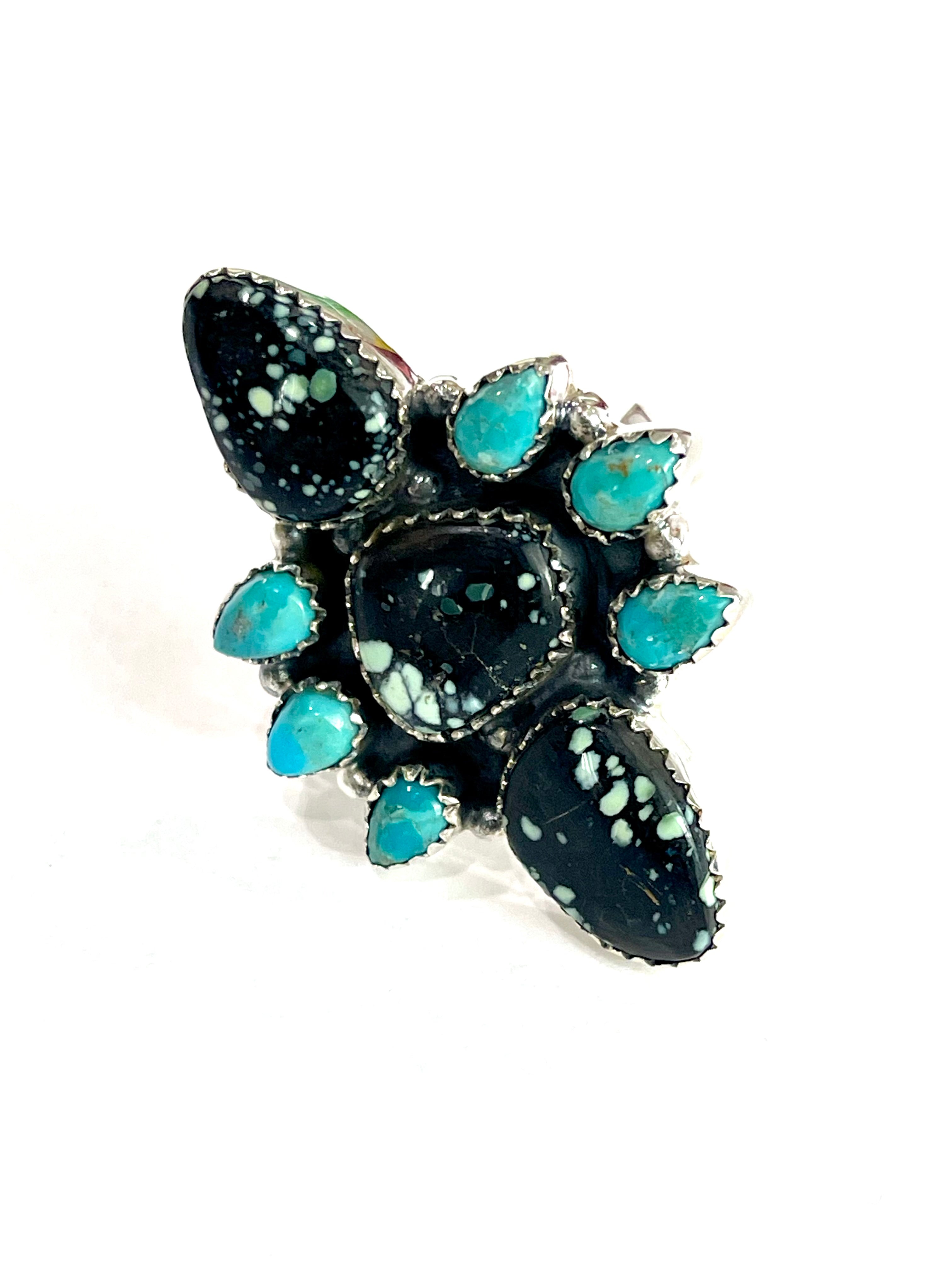 Beautiful Handmade New Lander Turquoise, Turquoise And Sterling Silver Adjustable Ring