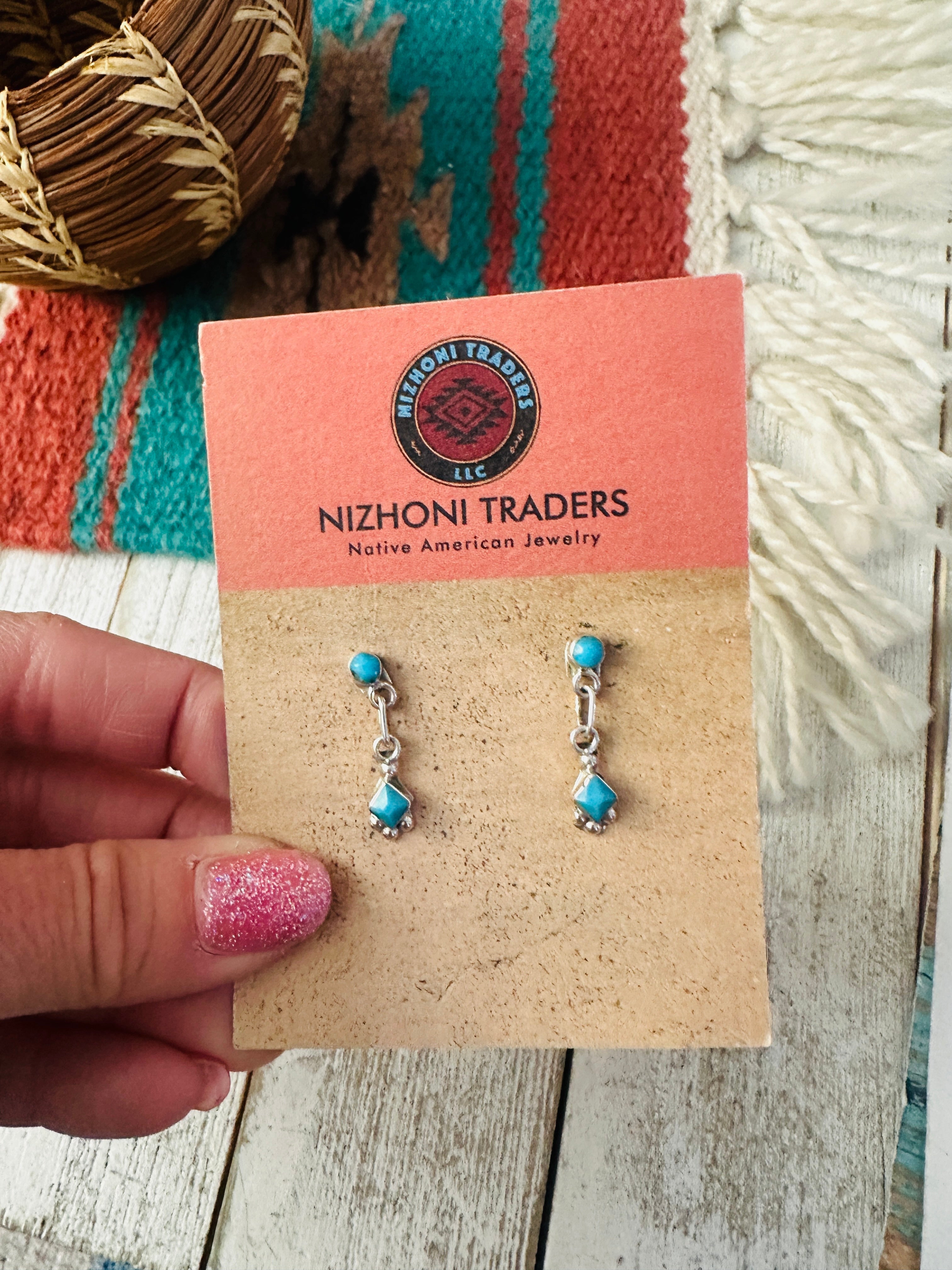 Zuni Sterling Silver & Turquoise Dangle Earrings