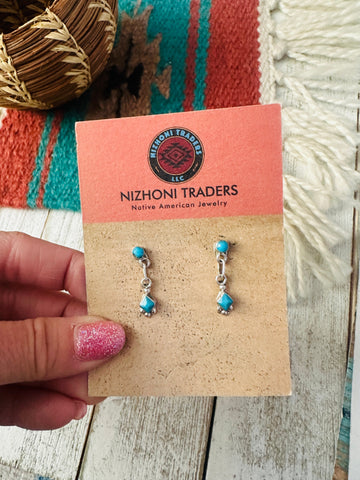 Zuni Sterling Silver & Turquoise Dangle Earrings