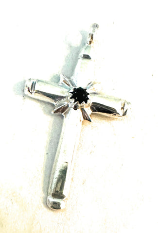 Navajo Black Onyx & Sterling Silver Cross Pendant