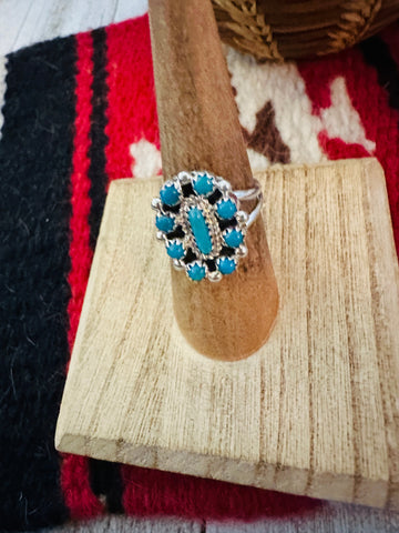 Navajo Sterling Silver & Turquoise Cluster Adjustable Ring