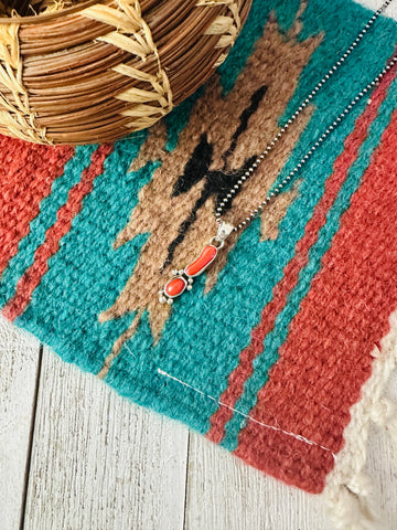 Navajo Red Coral & Sterling Silver Pendant