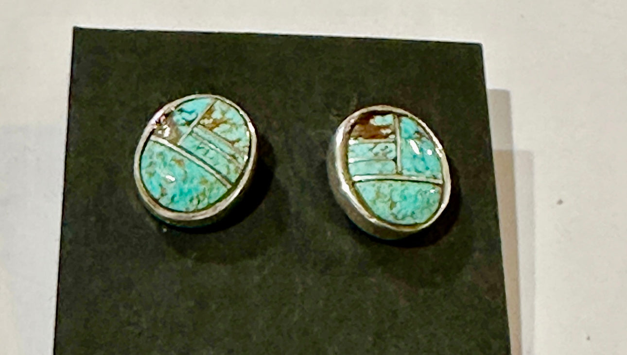 Navajo Turquoise 8 & Sterling Silver Small Oval Stud Earrings