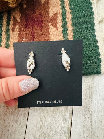 Navajo White Buffalo and Sterling Silver Stud Earrings