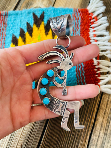 Navajo Turquoise & Sterling Silver Kokopelli Pendant by Kevin Billah