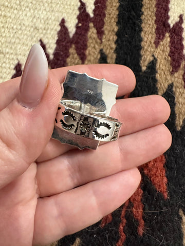 Beautiful Handmade Wild Horse And Sterling Silver Adjustable Rectangle Ring