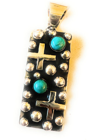 Navajo Sterling Silver & Turquoise Cross Pendant by Chimney Butte