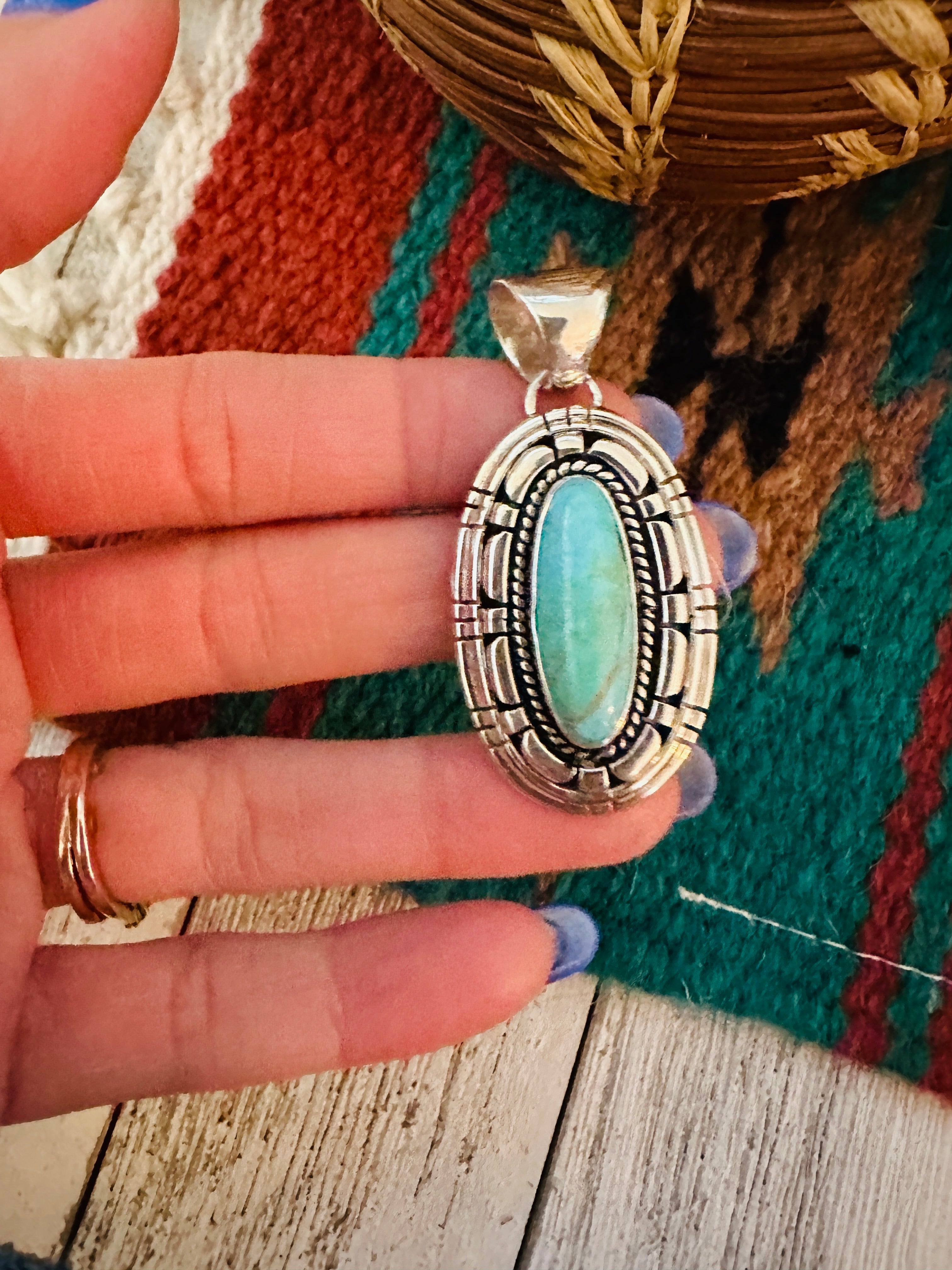 Navajo Kingman Turquoise & Sterling Silver Pendant