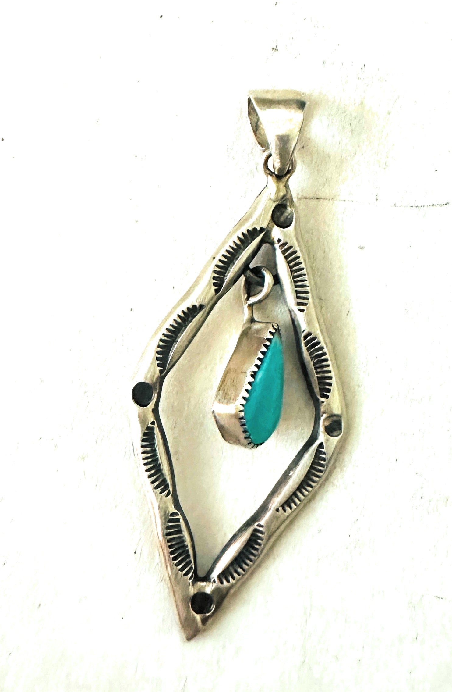 Navajo Turquoise & Sterling Silver Diamond Pendant