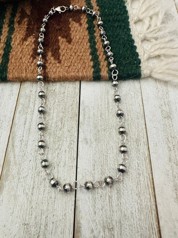 Navajo Sterling Silver Beaded Rosary Style Necklace 16”