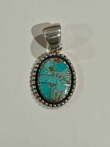 Navajo Turquoise Sterling Silver 1.25” Oval Pendant