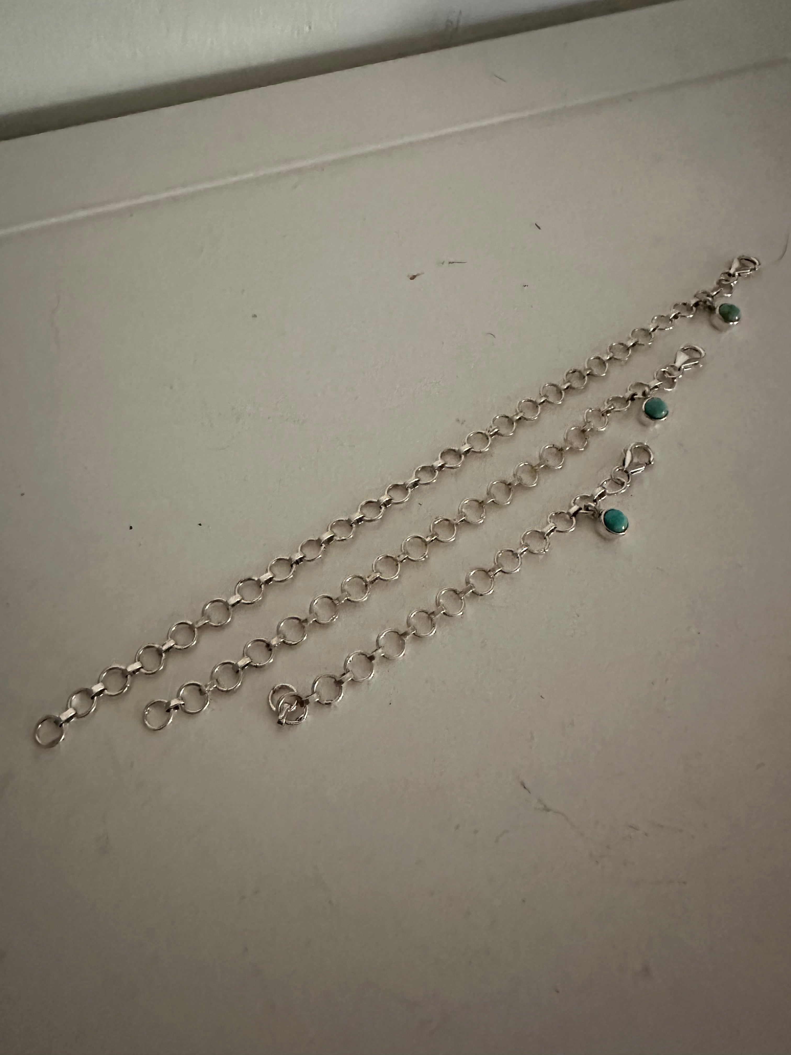 Sterling Silver Beautiful Handmade Chain Link Turquoise Necklace Extender