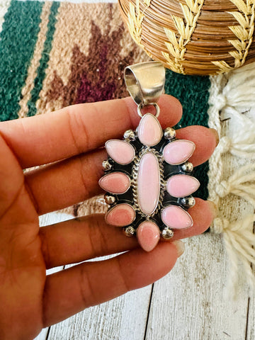 Navajo Queen Pink Conch Shell & Sterling Silver Cluster Pendant