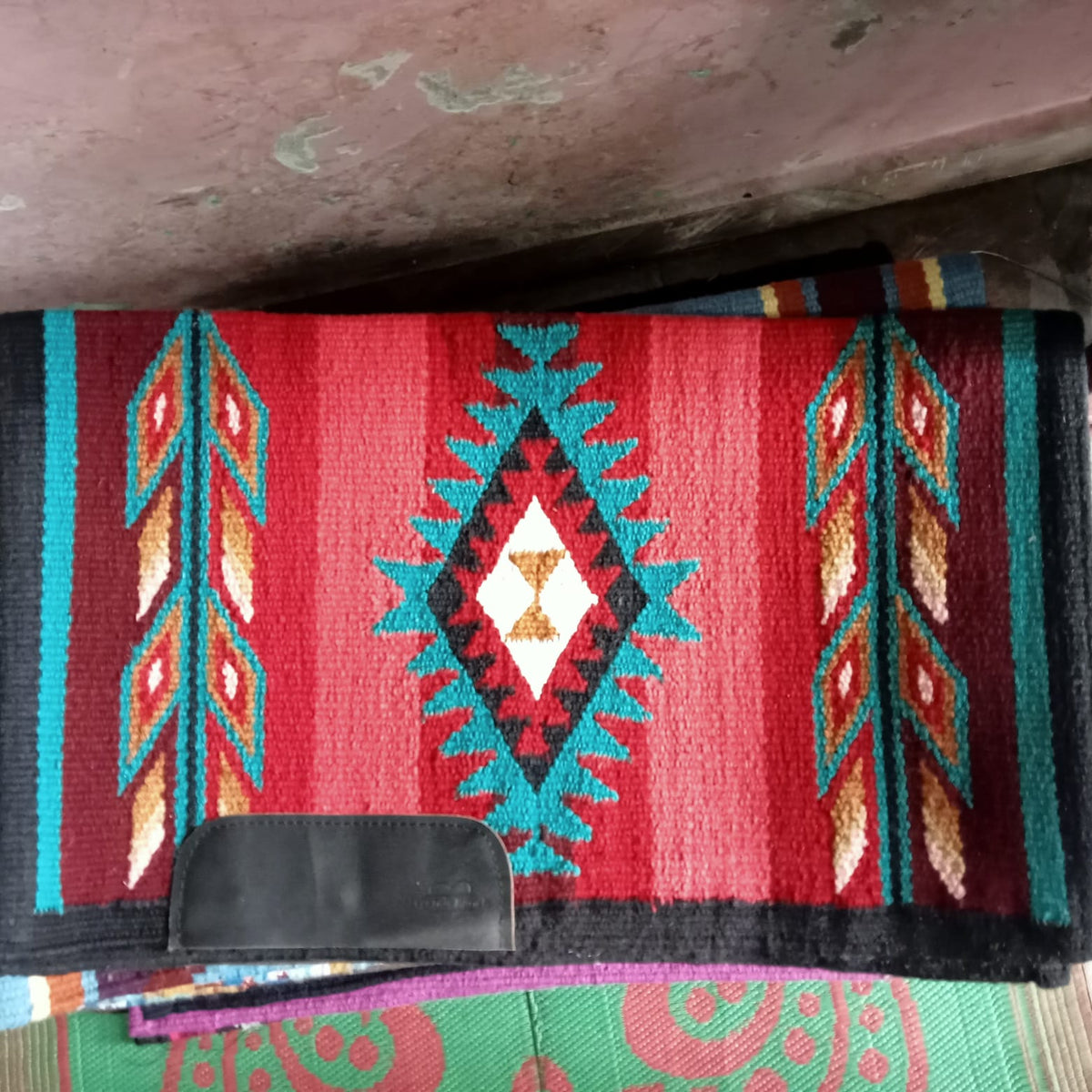 Turquoise and Red Diamond Aztec Saddle Pad