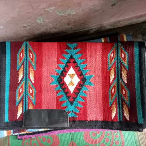 Turquoise and Red Diamond Aztec Saddle Pad