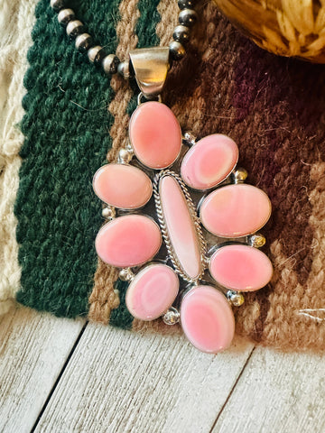 Navajo Queen Pink Conch Shell & Sterling Silver Cluster Pendant