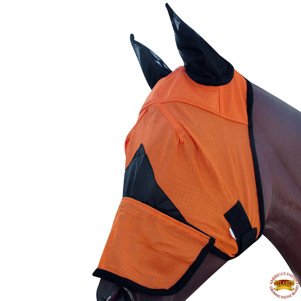 Horse Size Hilason Western Fly Mask Uv Protection Insects Orange Black