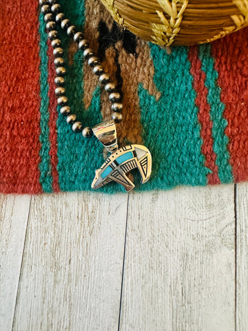 Navajo Sonoran Mountain Turquoise & Sterling Silver Bear Pendant