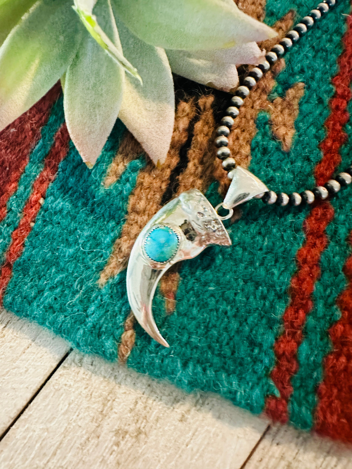 Navajo Turquoise & Sterling Silver Bear Claw Pendant