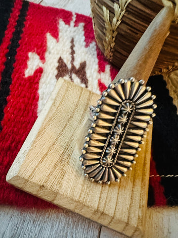 Navajo Hand Stamped Sterling Silver Adjustable Concho Ring