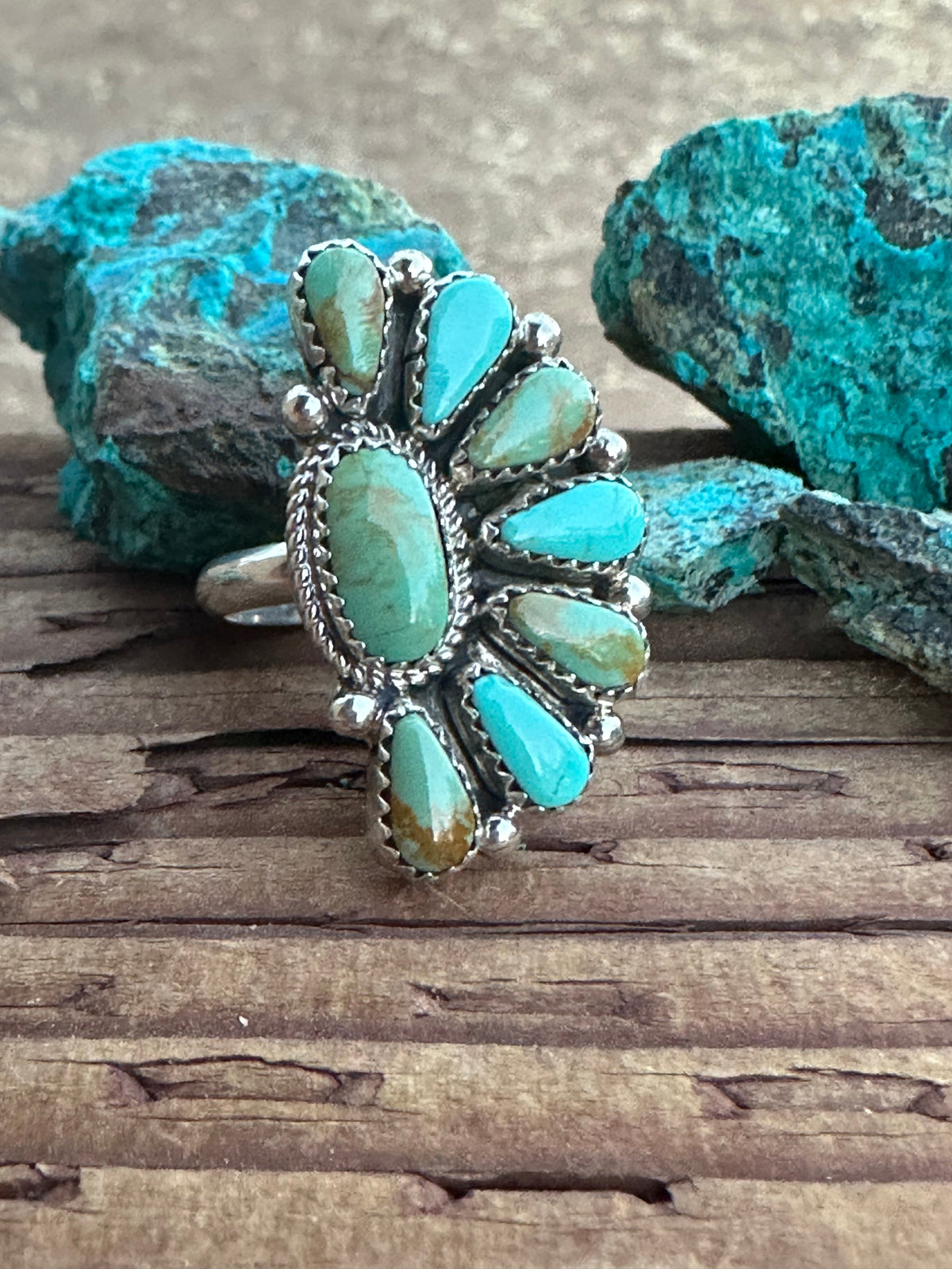 Navajo Kingman Turquoise & Sterling Silver Crescent Adjustable Ring