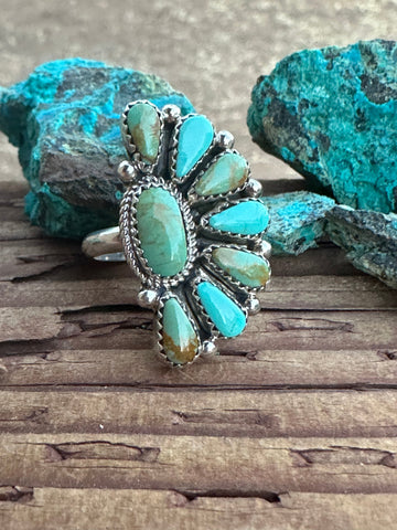 Navajo Kingman Turquoise & Sterling Silver Crescent Adjustable Ring