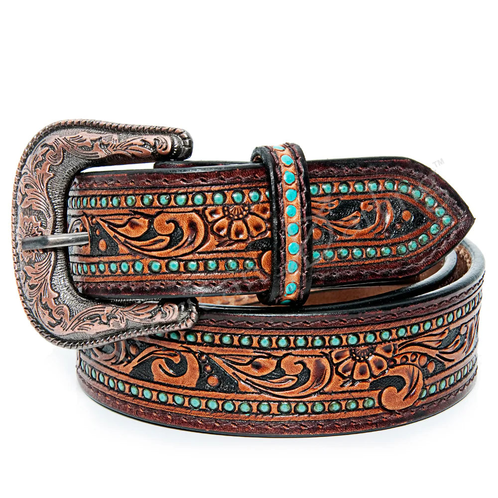 American Darling Beautifully Hand Tooled Brown Genuine American Leather Belt Men and Women Western Belt with Removable Buckle