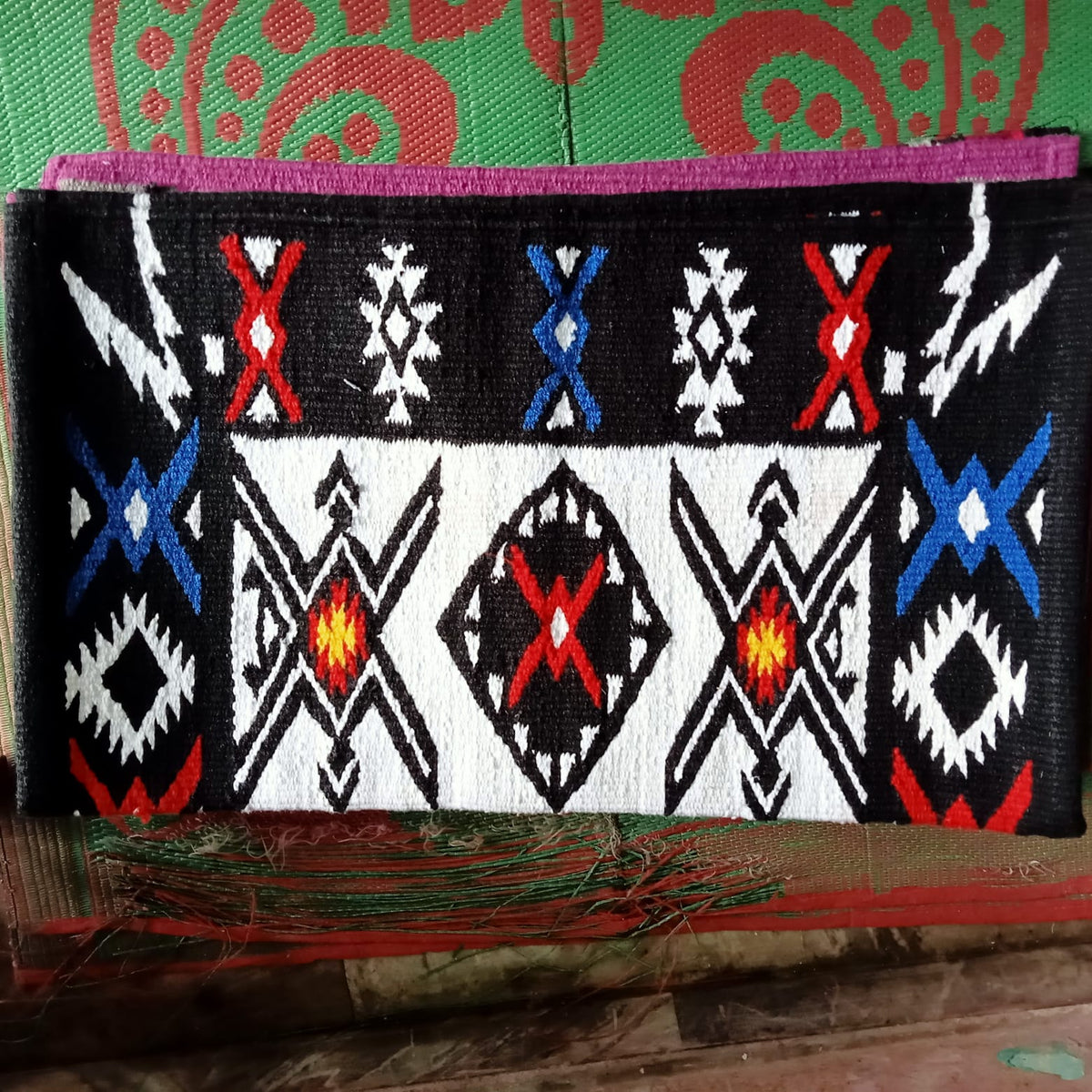 White and Black Abstract Aztec Saddle Pad