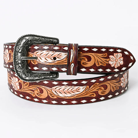 American Darling Beautifully Hand Tooled Brown Genuine American Leather Belt Men and Women Western Belt with Removable Buckle