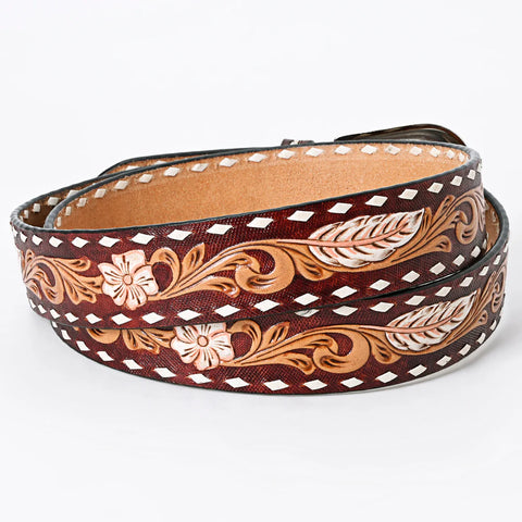 American Darling Beautifully Hand Tooled Brown Genuine American Leather Belt Men and Women Western Belt with Removable Buckle