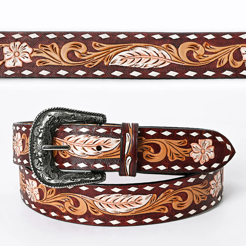 American Darling Beautifully Hand Tooled Brown Genuine American Leather Belt Men and Women Western Belt with Removable Buckle