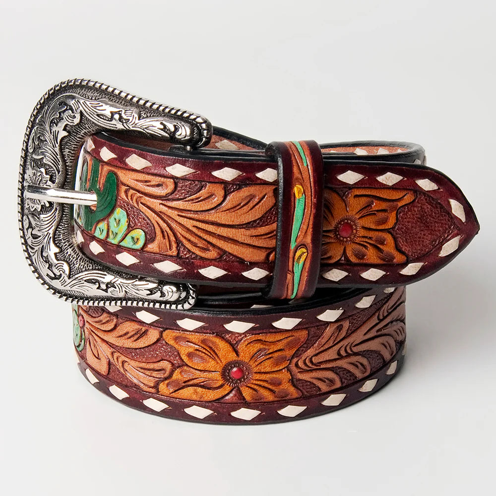 American Darling Beautifully Hand Tooled Brown Genuine American Leather Belt Men and Women Western Belt with Removable Buckle