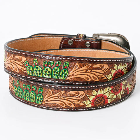 American Darling Beautifully Hand Tooled Brown Genuine American Leather Belt Men and Women Western Belt with Removable Buckle